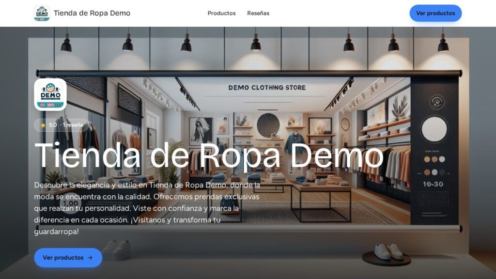Página de muestra de una tienda de ropa creada con PideLink